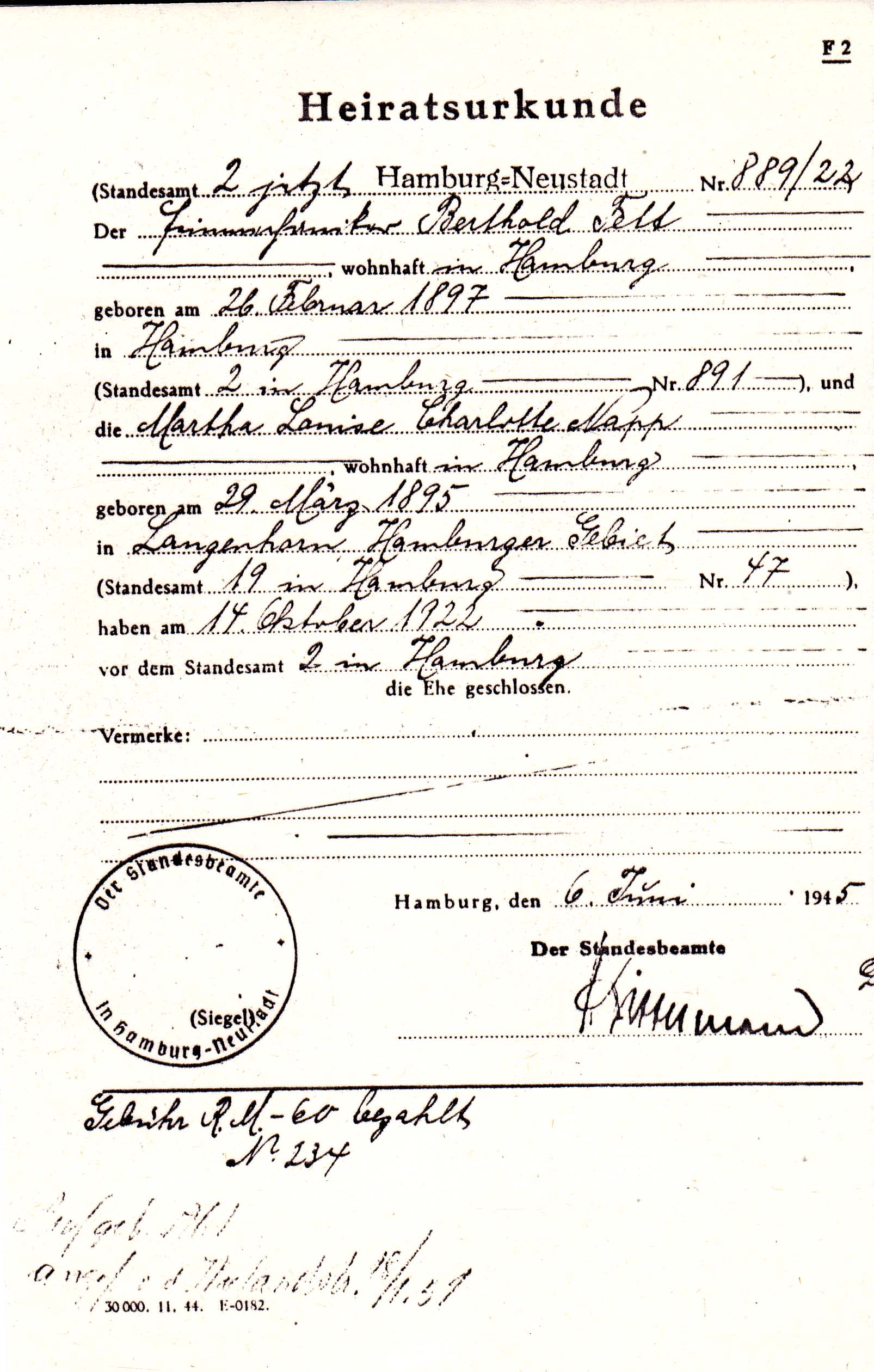 Martha & Berthold Marriage Certificate