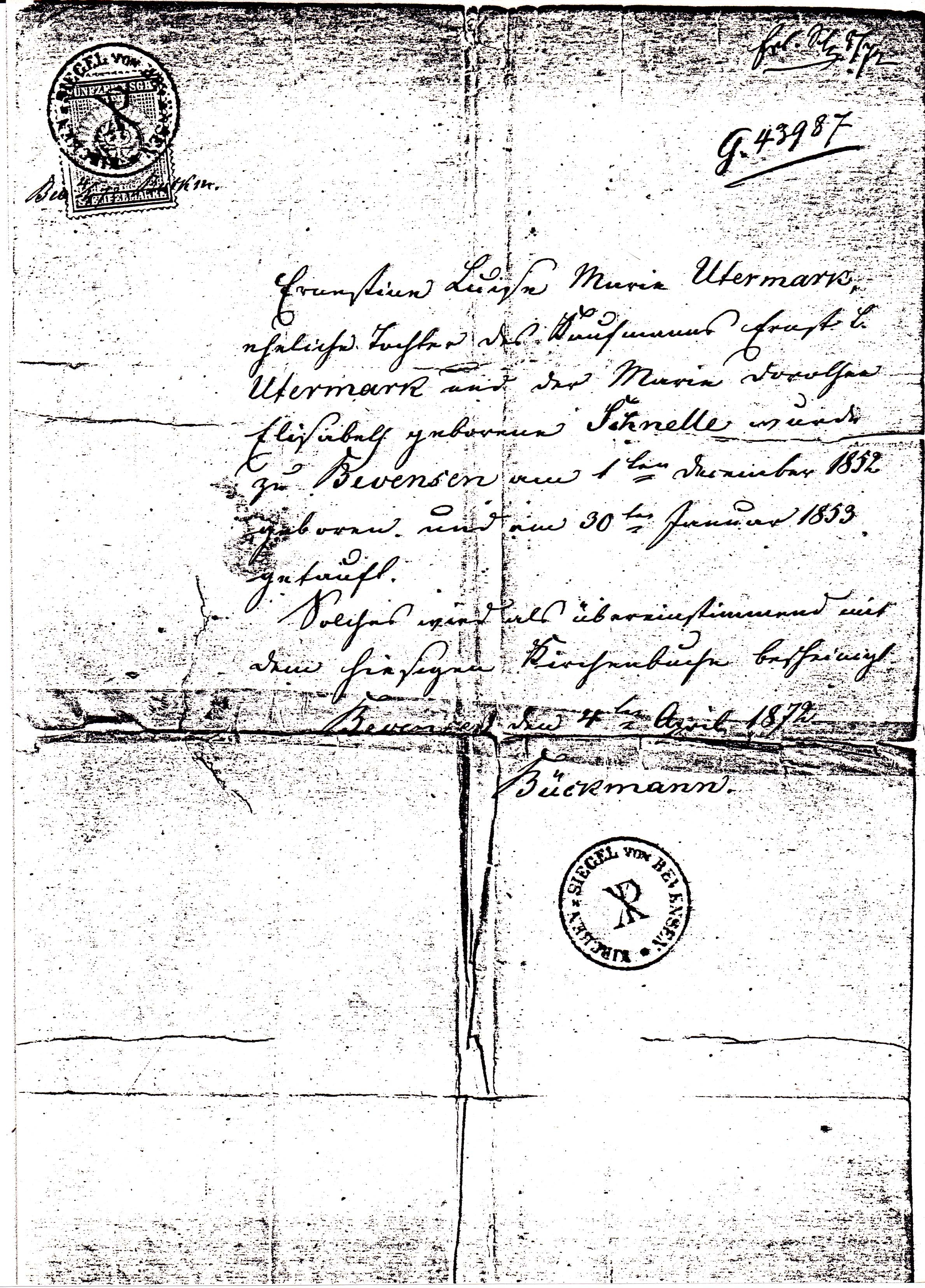 Ernestine Utermark Birth Certificate