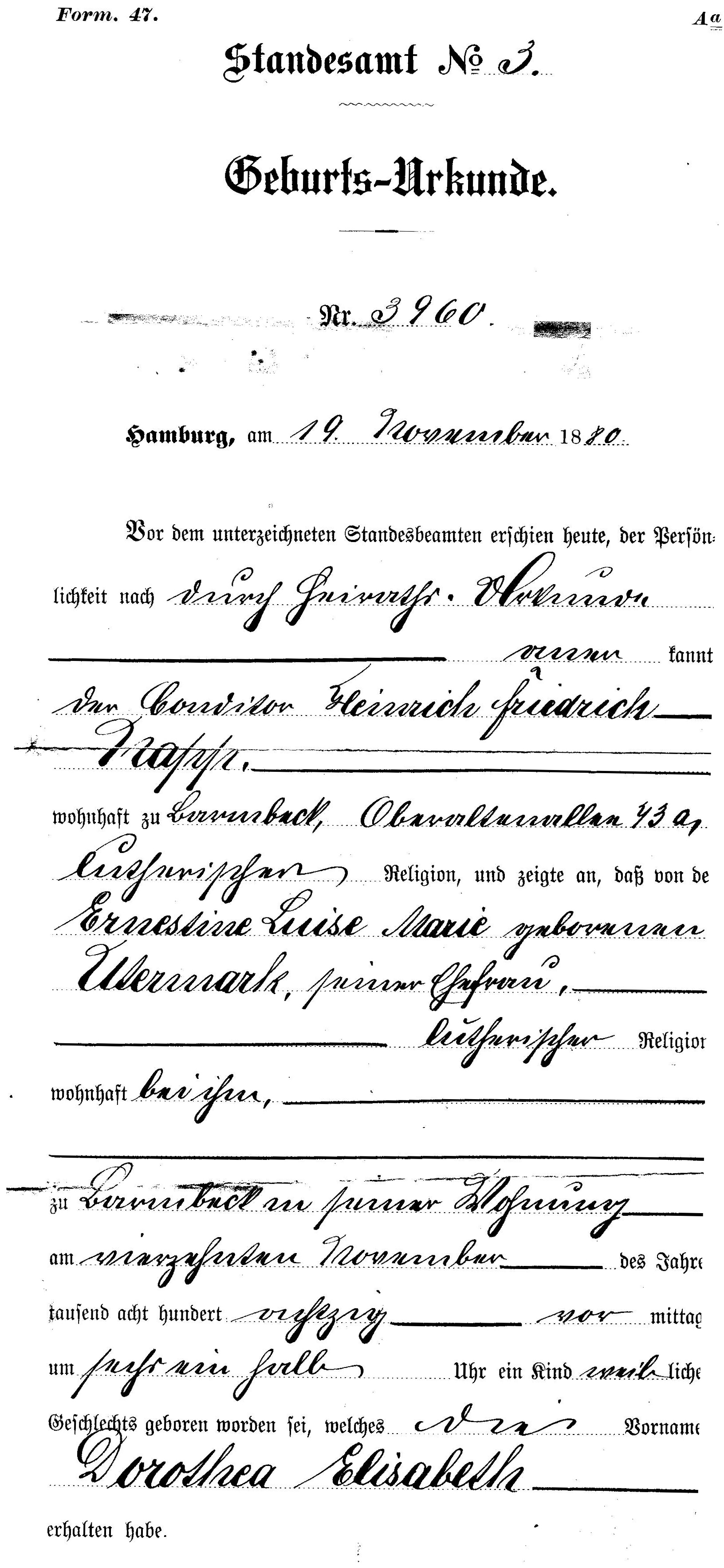 Elisabeth Napp Birth Certificate