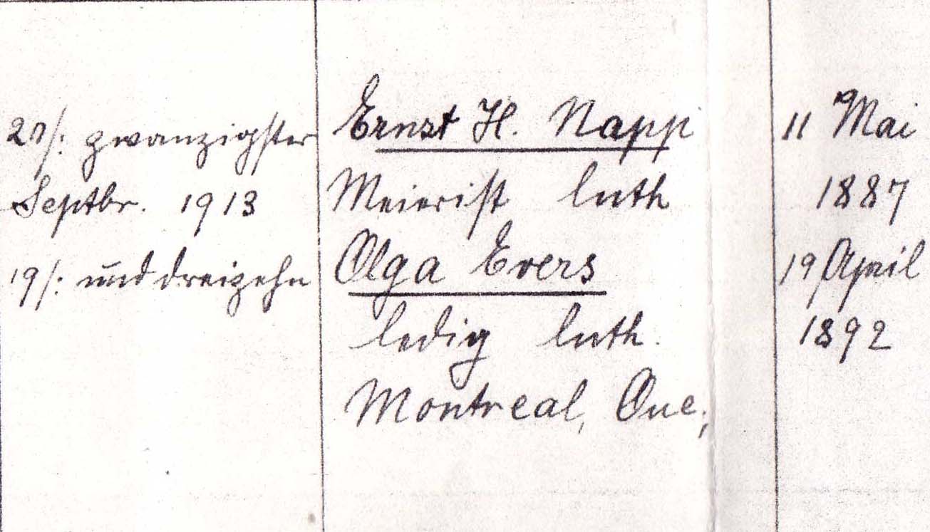 Ernst & Olga Marriage Churchbook entry