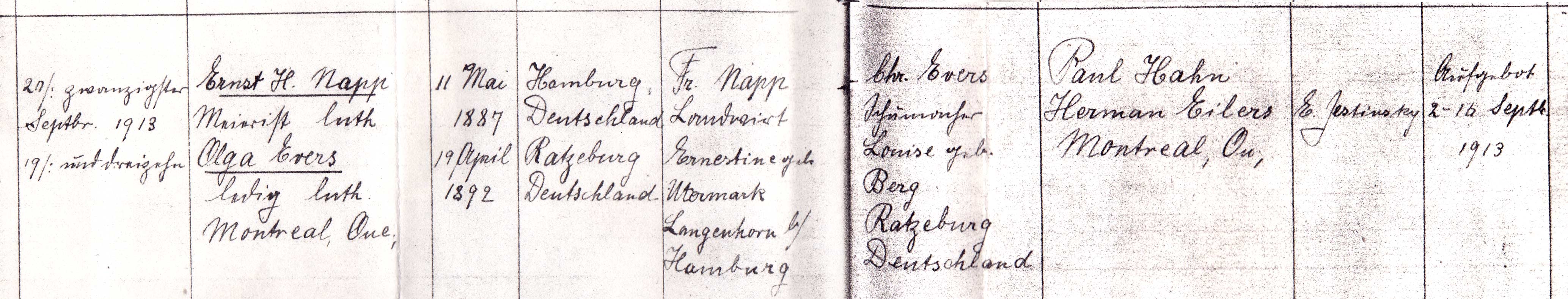 Ernst & Olga Marriage Churchbook entry