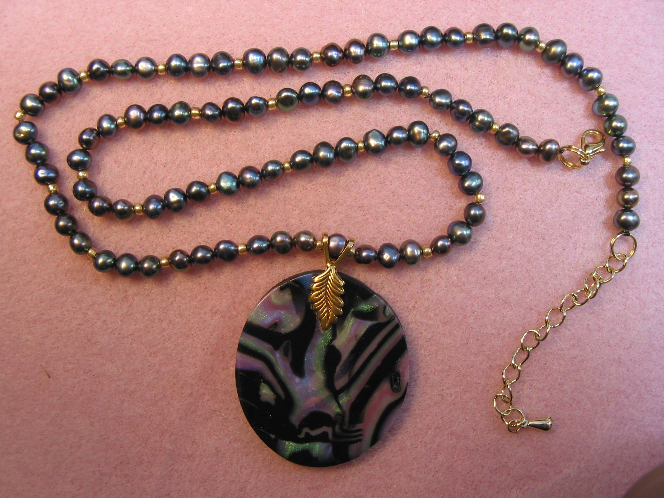 Mother of Pearl beading with Poly Clay Pendant